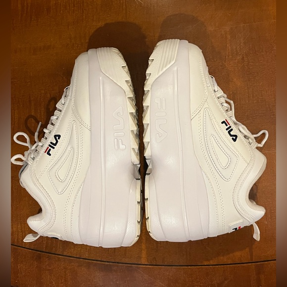 Fila Disruptor II Premium Wedge sneakers. Chunky sole. White w/ blue & red. 8.5 - Picture 8 of 12